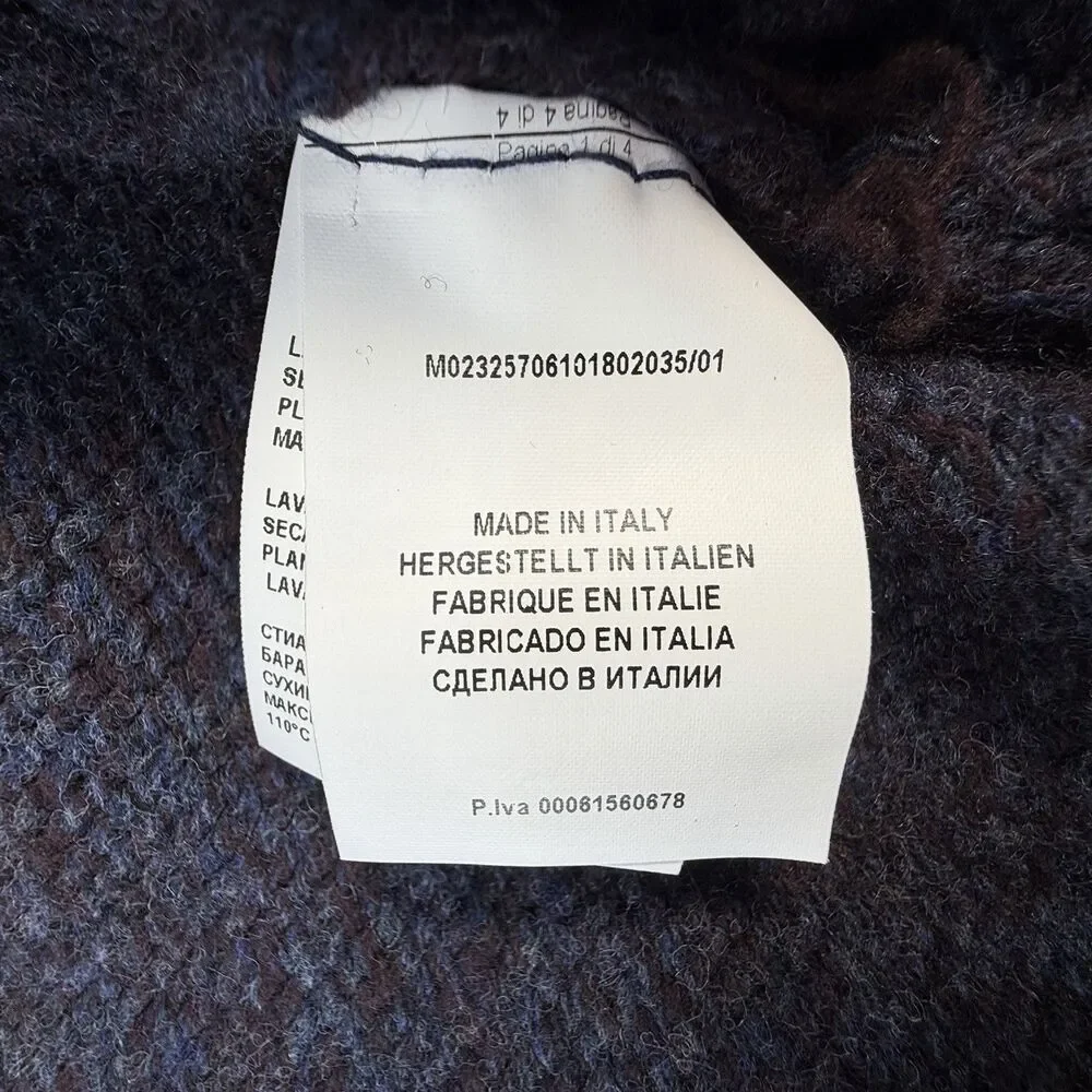 Gran Sasso Mens 54/L Virgin Wool Full Button Front Sweater Navy Burgundy Italy